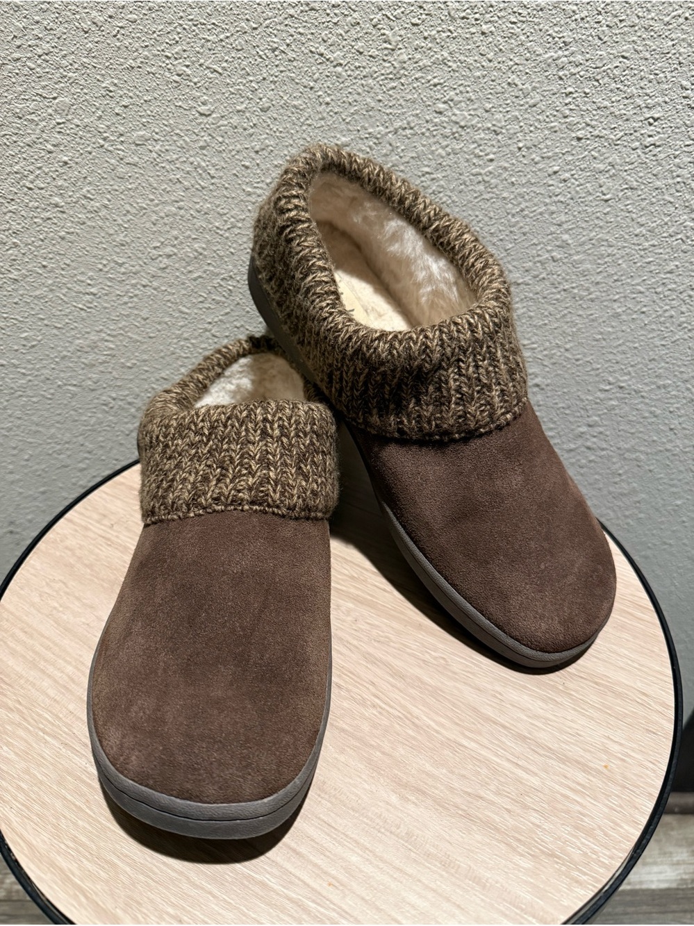 Clarks Knit Collar Clog Slipper Mule Brown Size 10
